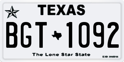 TX license plate BGT1092