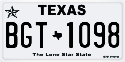 TX license plate BGT1098