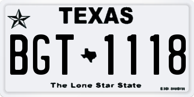 TX license plate BGT1118