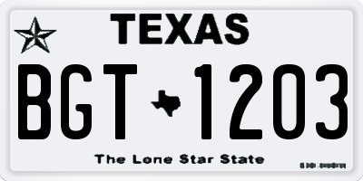 TX license plate BGT1203