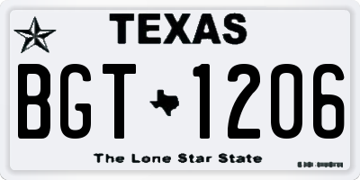 TX license plate BGT1206