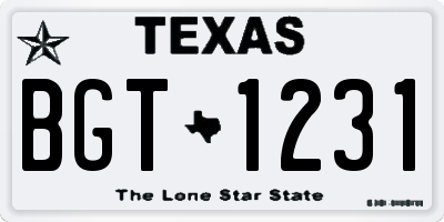 TX license plate BGT1231