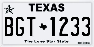 TX license plate BGT1233