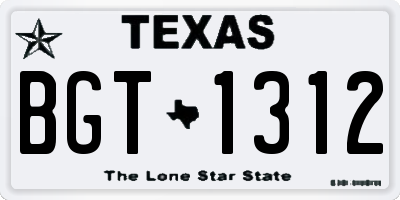 TX license plate BGT1312