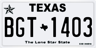 TX license plate BGT1403