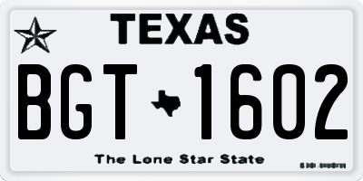 TX license plate BGT1602