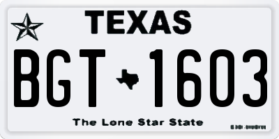 TX license plate BGT1603