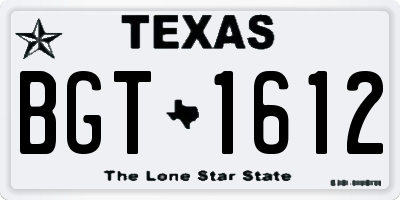 TX license plate BGT1612