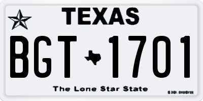 TX license plate BGT1701