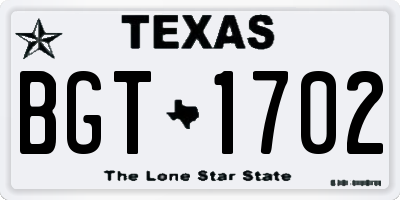 TX license plate BGT1702