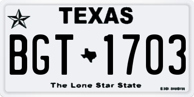 TX license plate BGT1703