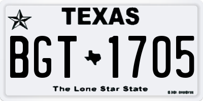 TX license plate BGT1705