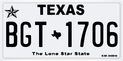 TX license plate BGT1706