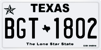 TX license plate BGT1802