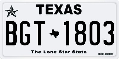 TX license plate BGT1803