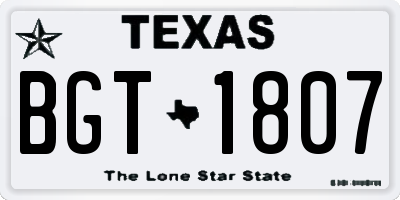TX license plate BGT1807