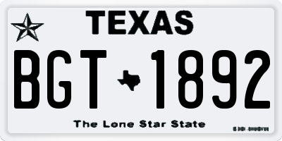 TX license plate BGT1892