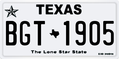TX license plate BGT1905