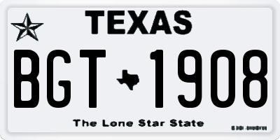 TX license plate BGT1908