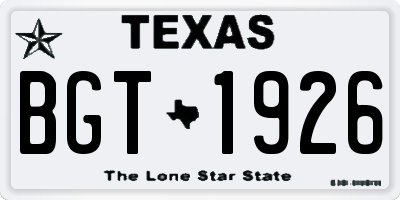 TX license plate BGT1926