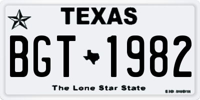 TX license plate BGT1982