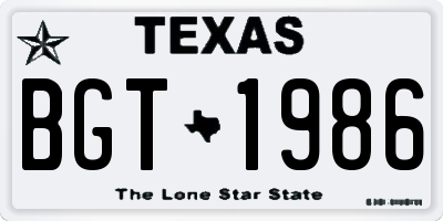 TX license plate BGT1986