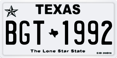 TX license plate BGT1992