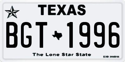 TX license plate BGT1996