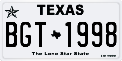 TX license plate BGT1998