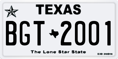 TX license plate BGT2001