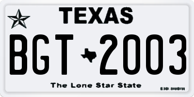 TX license plate BGT2003