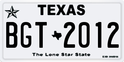 TX license plate BGT2012