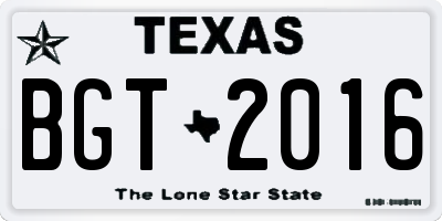 TX license plate BGT2016