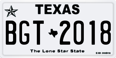 TX license plate BGT2018