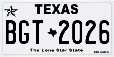 TX license plate BGT2026