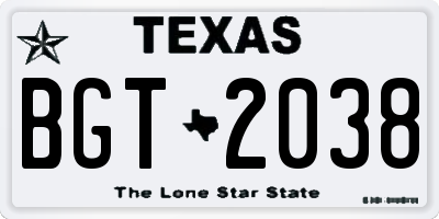 TX license plate BGT2038