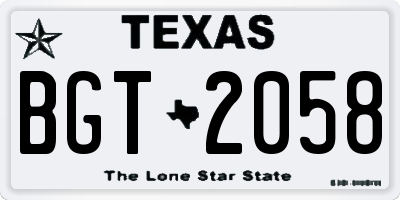 TX license plate BGT2058