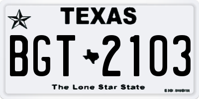 TX license plate BGT2103