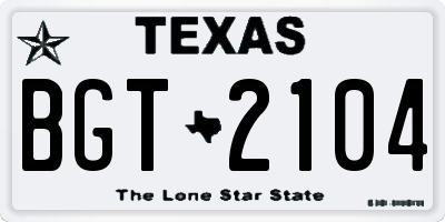 TX license plate BGT2104