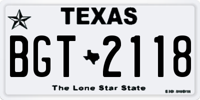 TX license plate BGT2118