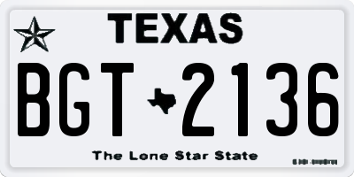 TX license plate BGT2136