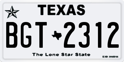 TX license plate BGT2312