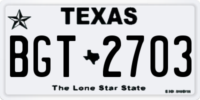 TX license plate BGT2703
