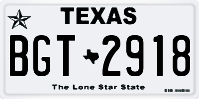 TX license plate BGT2918