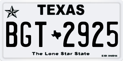 TX license plate BGT2925