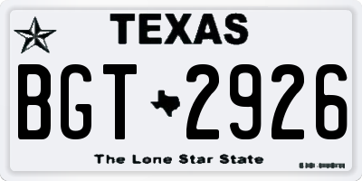 TX license plate BGT2926