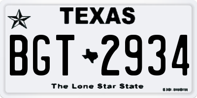 TX license plate BGT2934