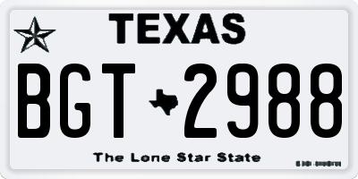 TX license plate BGT2988