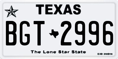 TX license plate BGT2996