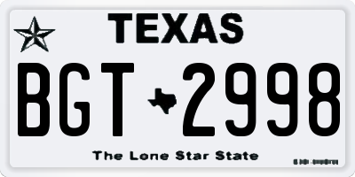 TX license plate BGT2998